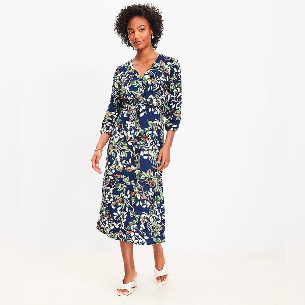 LOFT Navy Floral Midi Dress